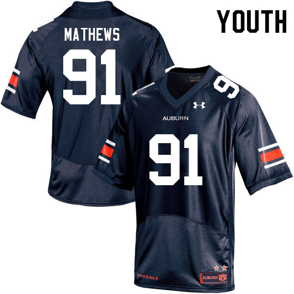 Auburn Tigers Youth Ian Mathews #91 Navy Under Armour Stitched College 2021 NCAA Authentic Football Jersey ATH8074EY